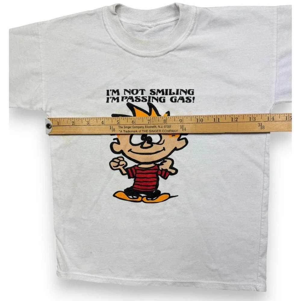 Vintage 90s‎ Calvin Hobbes T Shirt Boys Kids S White Passing Gas Funny Tee USA